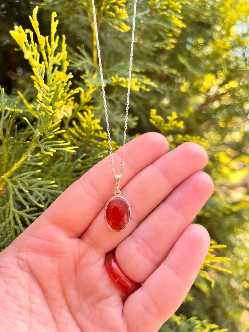 Akik Taşı Gümüş Kolye - 2