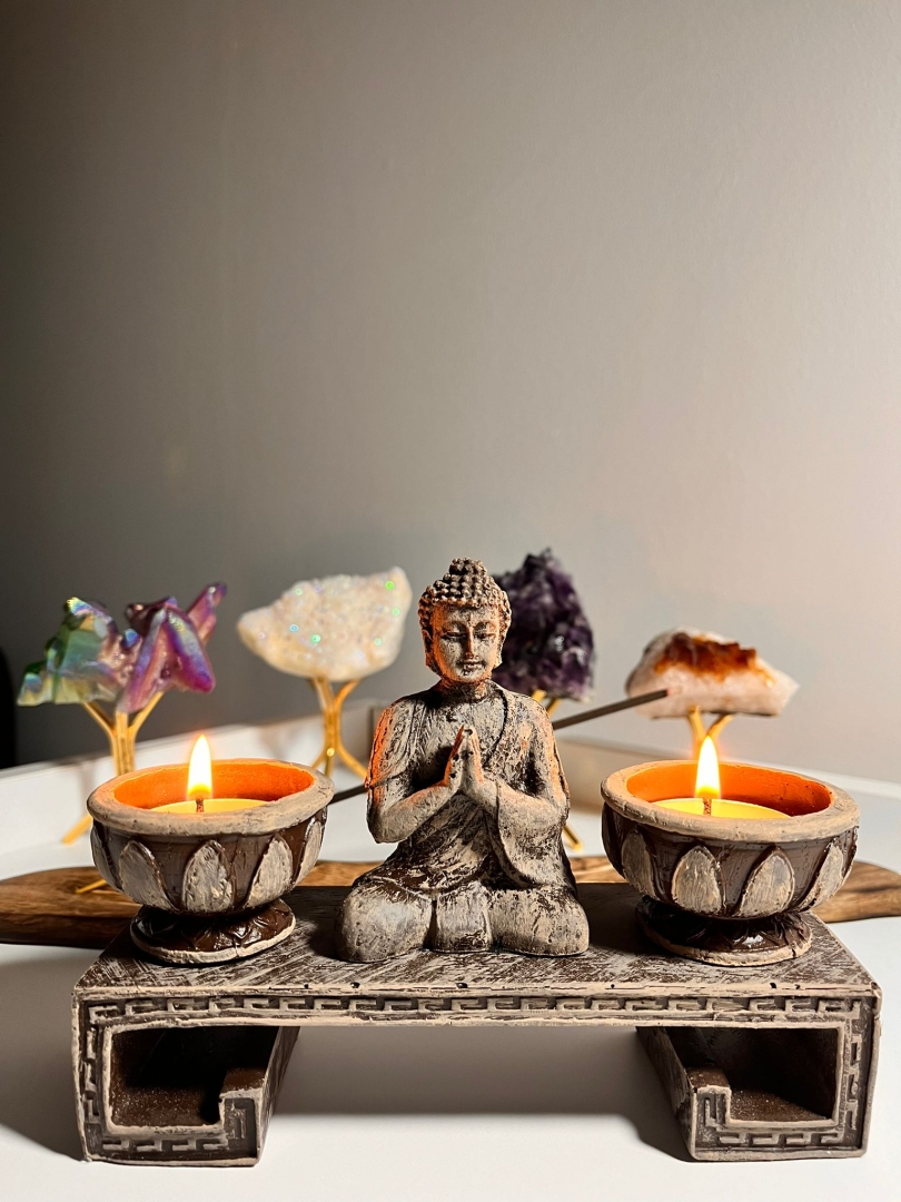 El Yapımı İkili Buda Mumluk - 1