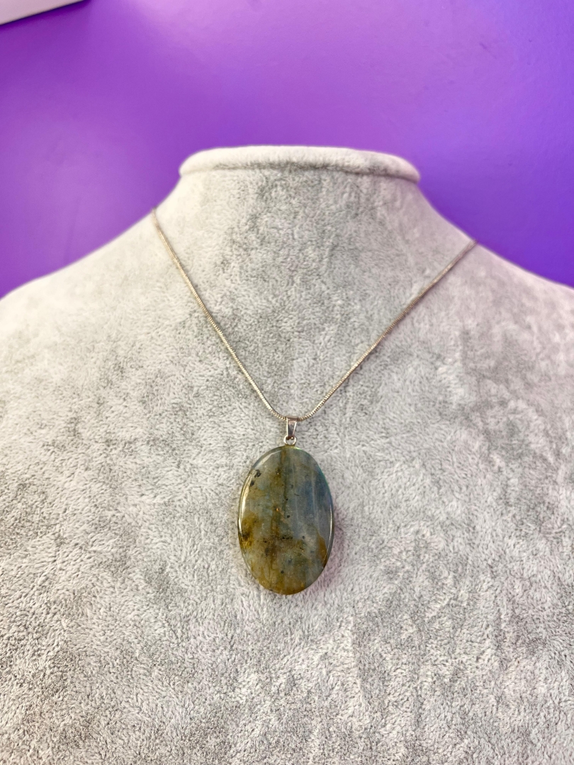 Labradorit Taşı Büyük Boy Kolye - Elips Kesim - 2