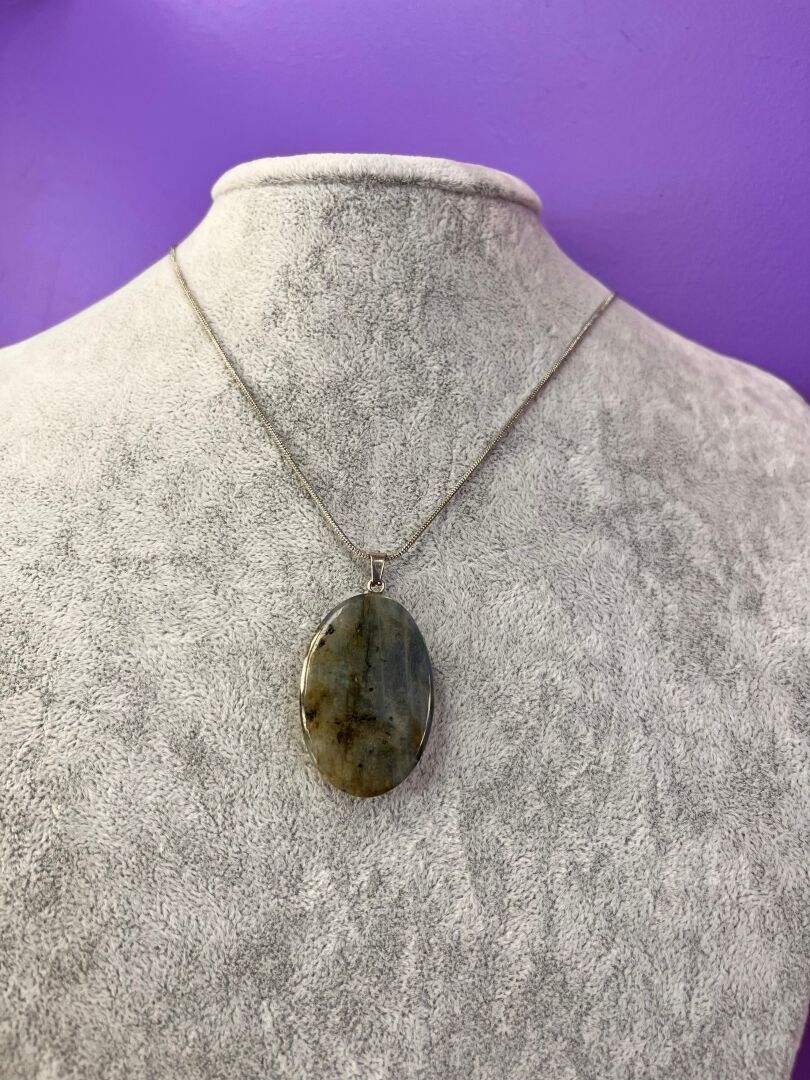 Labradorit Taşı Büyük Boy Kolye - Elips Kesim - 3