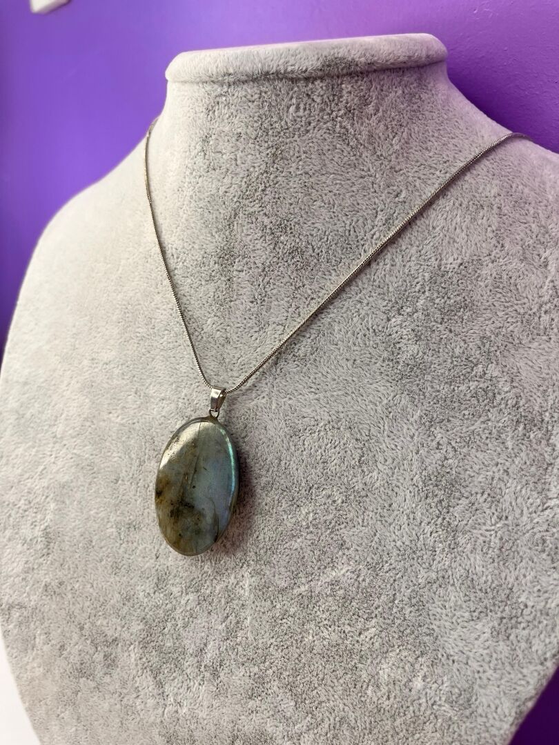 Labradorit Taşı Büyük Boy Kolye - Elips Kesim - 4