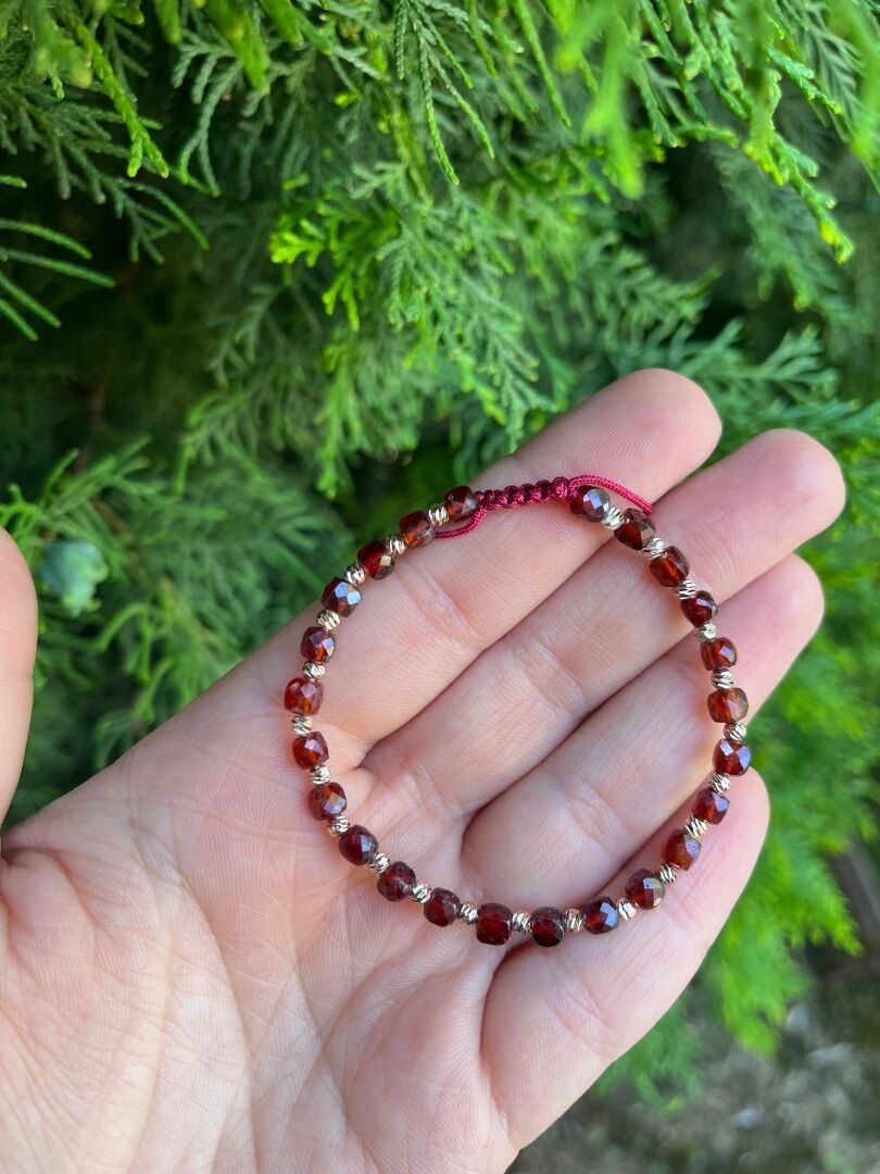 Lal Taşı (Garnet) - Ayarlanabilir Bileklik - 