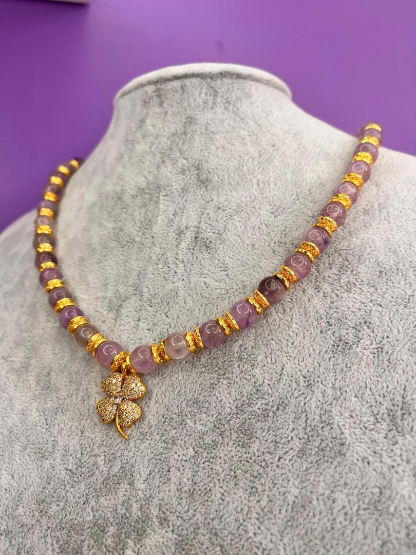 Lavander Taşı Yonca Charmlı Şans Kolyesi - 1