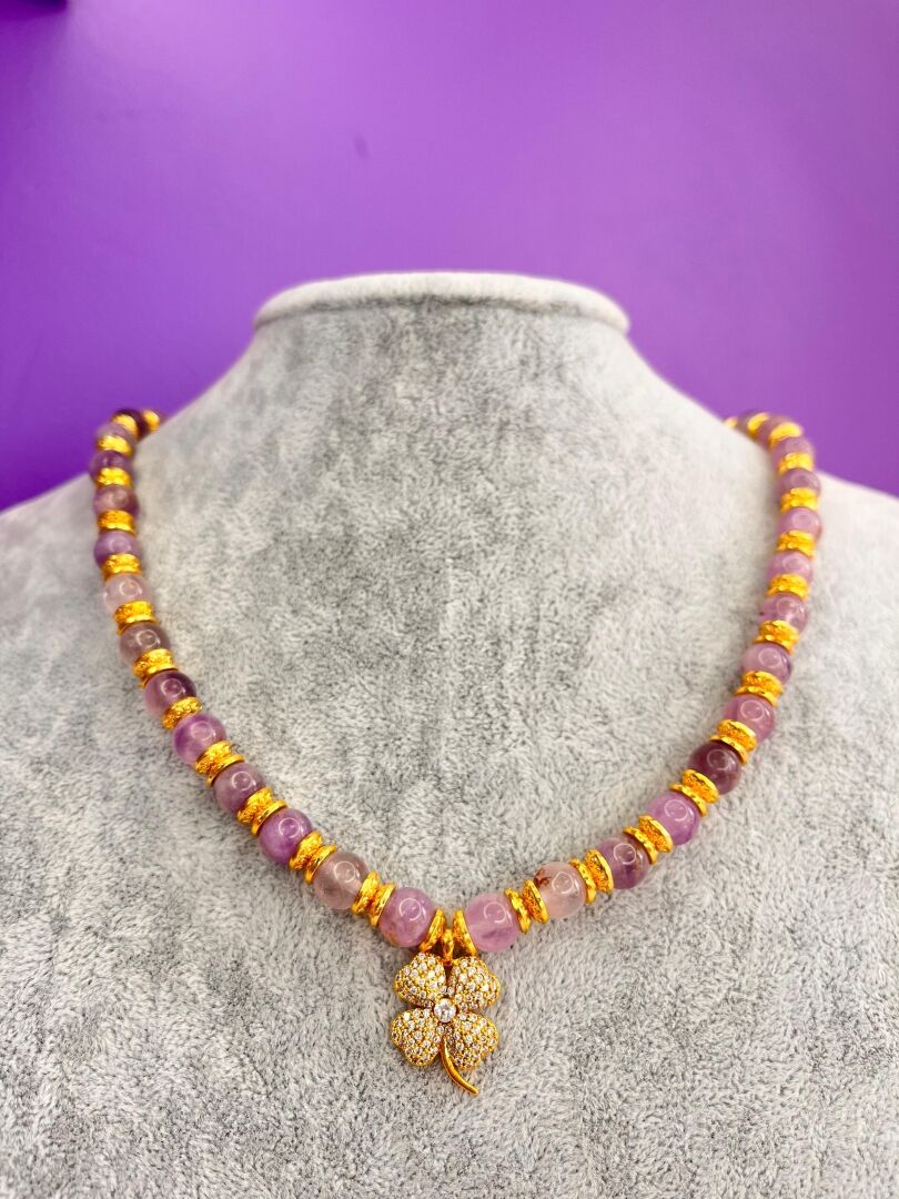 Lavander Taşı Yonca Charmlı Şans Kolyesi - 2