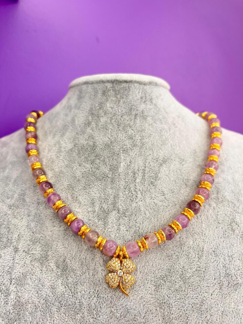 Lavander Taşı Yonca Charmlı Şans Kolyesi - 2