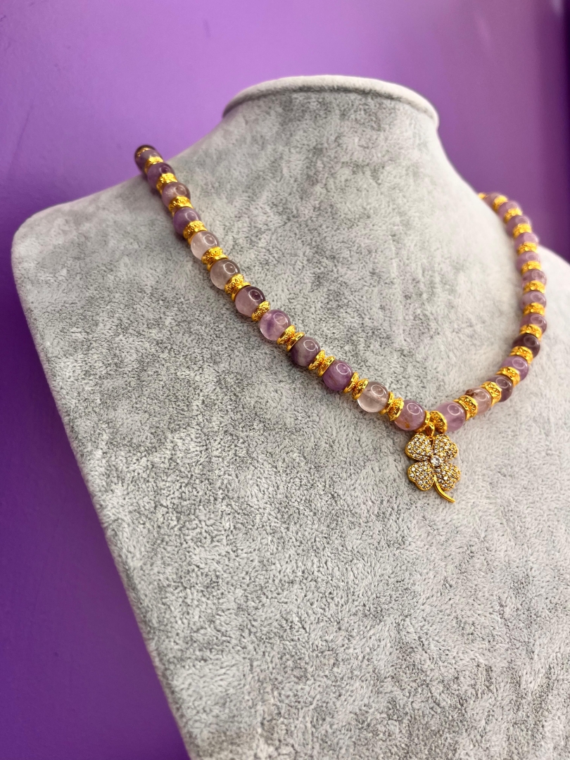 Lavander Taşı Yonca Charmlı Şans Kolyesi - 4