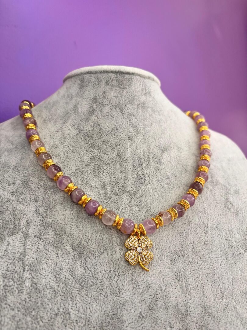 Lavander Taşı Yonca Charmlı Şans Kolyesi - 5