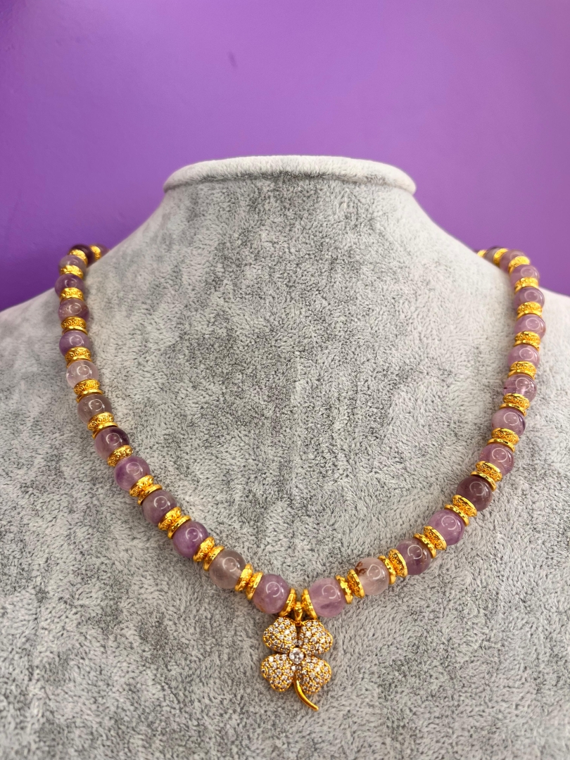 Lavander Taşı Yonca Charmlı Şans Kolyesi - 6