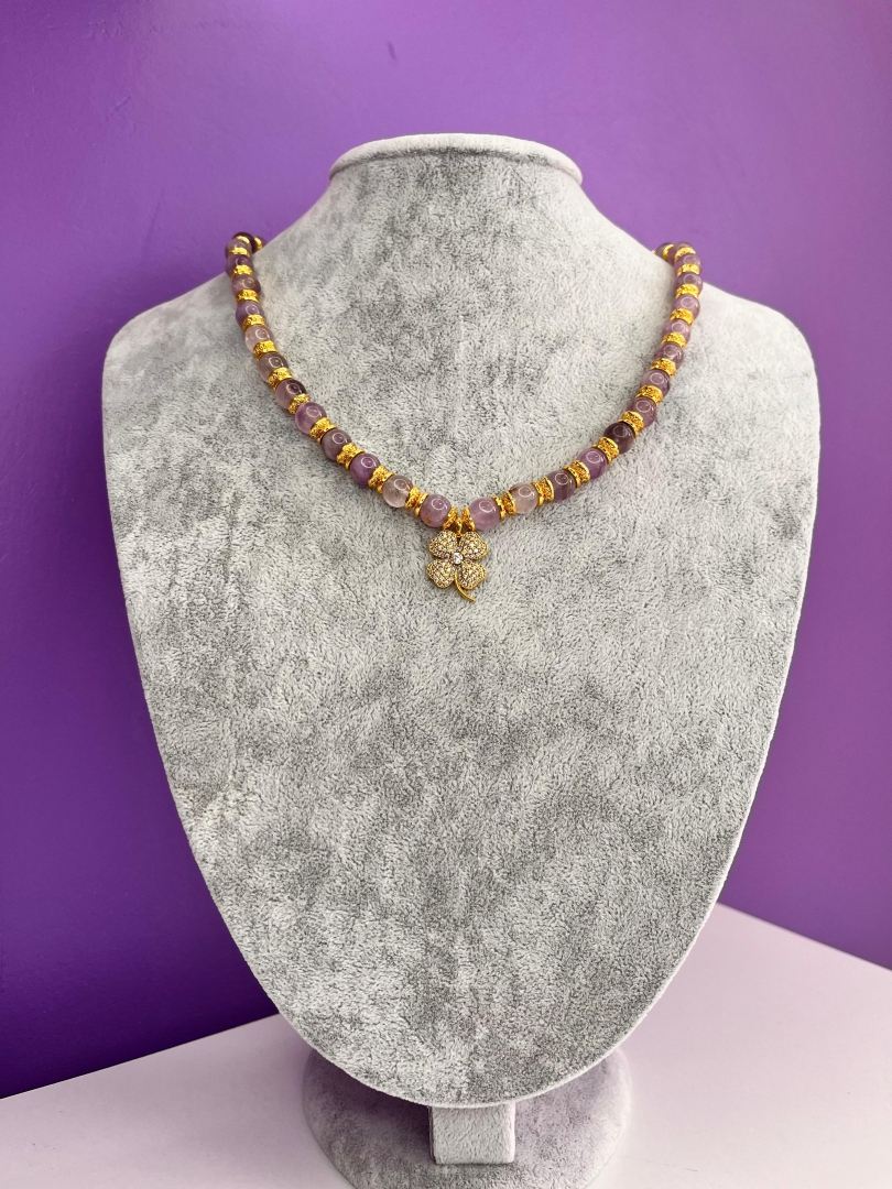 Lavander Taşı Yonca Charmlı Şans Kolyesi - 8