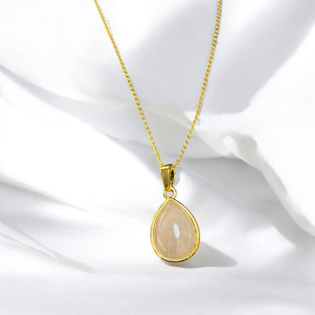 Pembe Kuvars Damla Kolye - 1