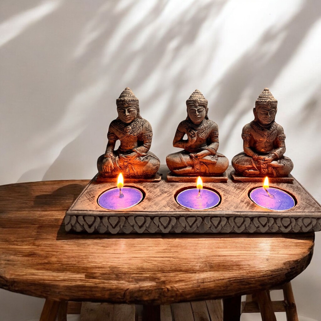 Seramik Üçlü Buda Figürlü Mumluk - 1