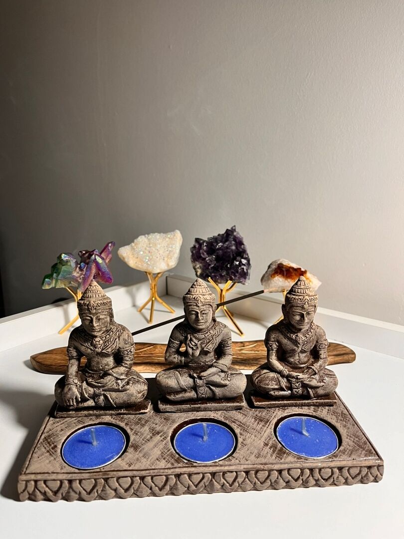 Seramik Üçlü Buda Figürlü Mumluk - 3