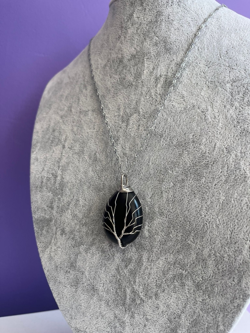 Yaşam Ağacı İşlemeli Obsidyen Kolye - 2