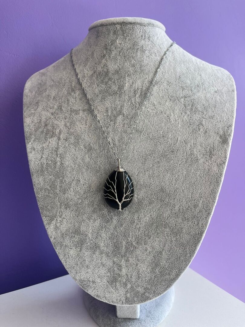 Yaşam Ağacı İşlemeli Obsidyen Kolye - 3