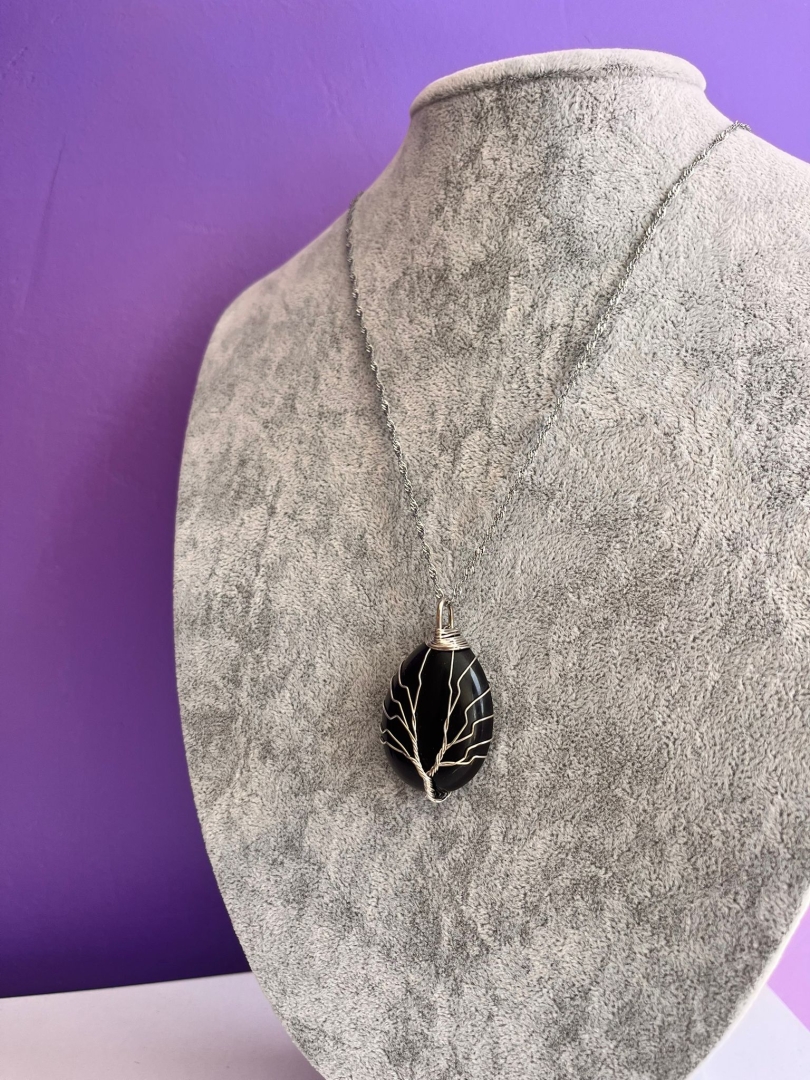 Yaşam Ağacı İşlemeli Obsidyen Kolye - 4