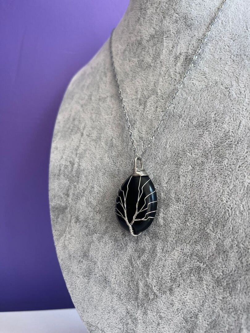 Yaşam Ağacı İşlemeli Obsidyen Kolye - 5