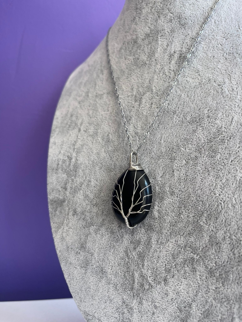 Yaşam Ağacı İşlemeli Obsidyen Kolye - 5